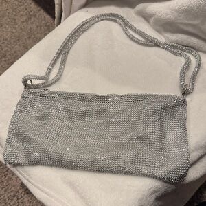 Elegant Silver Gem Mesh Evening Bag